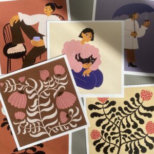 6 x vykort Kvinnor & Blommor