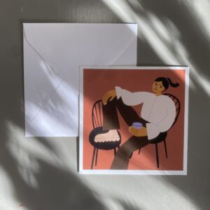 Vykort 15x15 cm Kvinna med kaffekopp