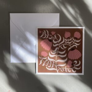 Vykort 15x15 cm Blomma brun